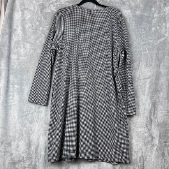 JJill Black White Gingham Check V Neck 3/4 Sleeve Knee Length Dress Plus Size XL - Picture 2 of 15